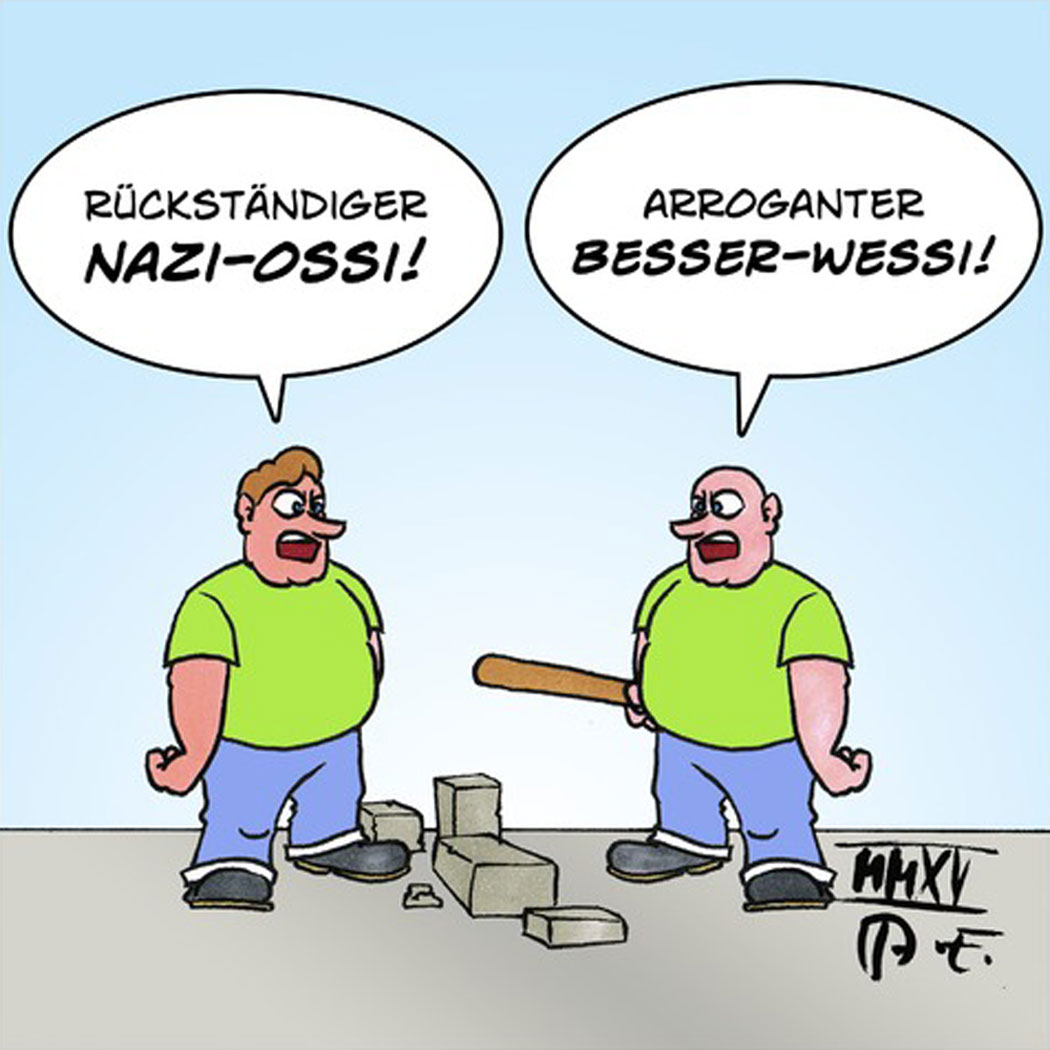 Karikatur von Timo Essner über die deutsche Wiedervereinigung