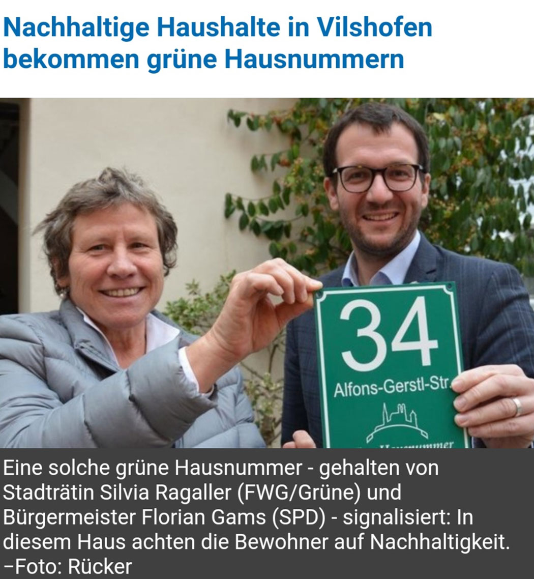 Nachhaltige Haushalte in Vilshofen bekommen grüne Hausnummern
