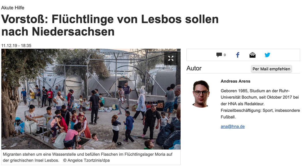 Vorstoß: Flüchtlinge von Lesbos sollen nach Niedersachsen